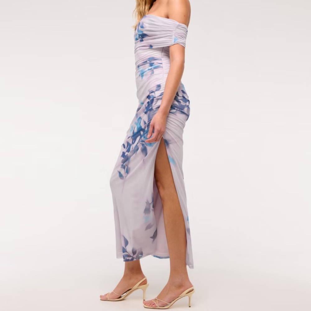 Abercrombie & Fitch Light Purple Floral Print Mesh Draped Maxi Dress - Picture 5 of 6